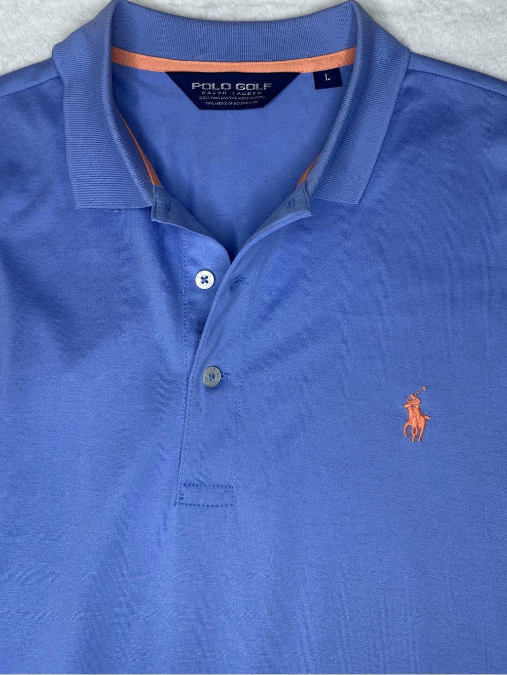 Polo Golf Ralph Lauren 100% Pima Cotton Polo Men’s Large Blue Orange Pony